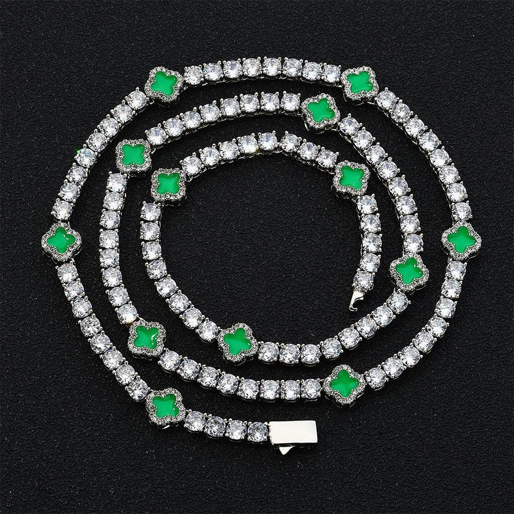 4mm Color Enamel Clover Tennis Chain | Iced Out Zircon Necklace | Custom Rapper Iced Out Chain | Caratix - CaratixJewelry